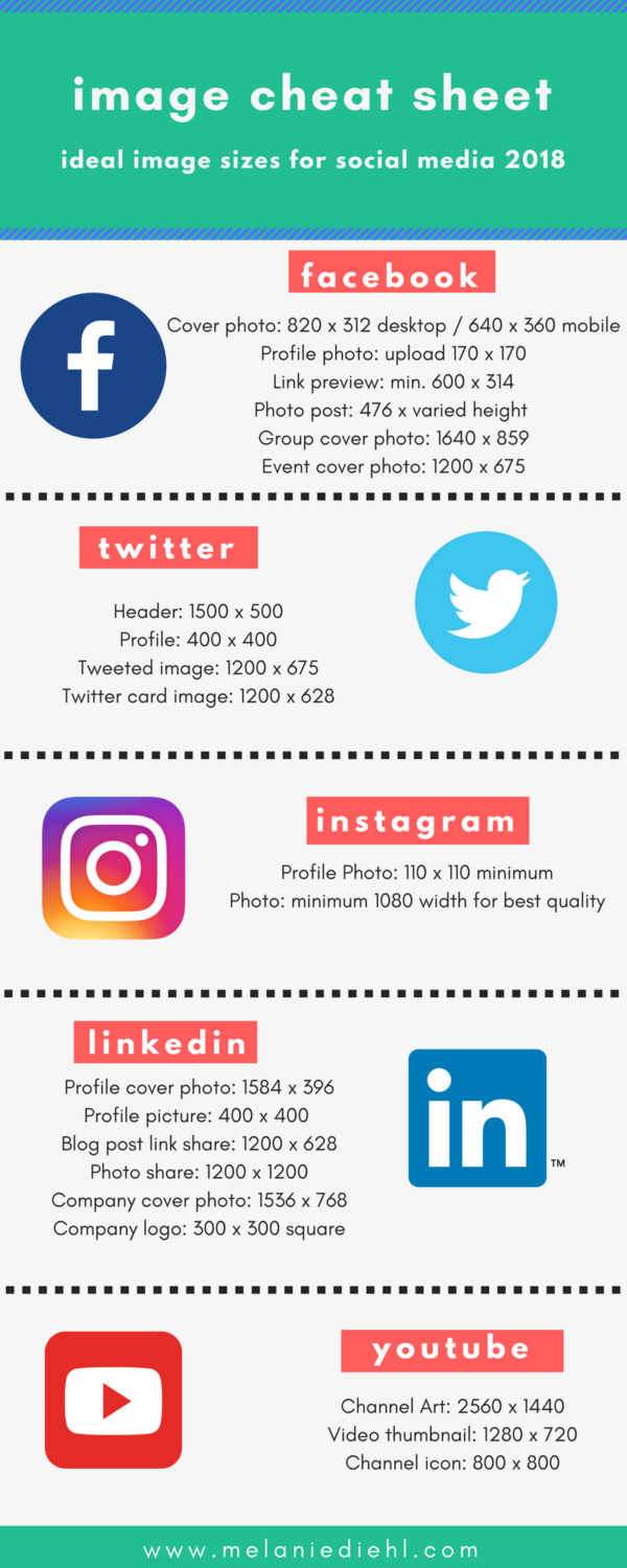 Social Media Image Sizes Cheat Sheet • Melanie Diehl | Social Media ...